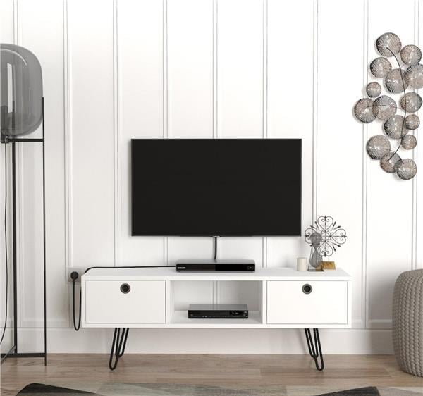 Dekorister Moda Metal Ayaklı Tv Ünitesi Beyaz