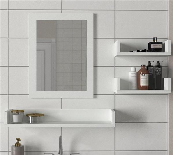Dekorister Simon Banyo Üst Dolabı Aynalı Etajer Beyaz