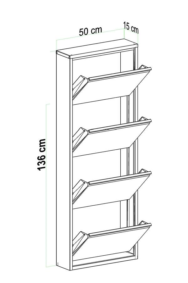 Evdemo 4 Kapaklı Metal Ayakkabılık Beyaz