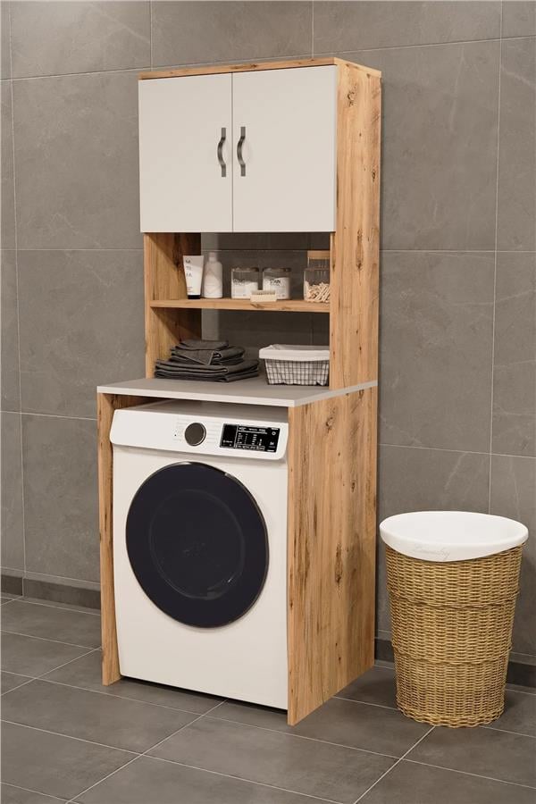 Evdemo Çamaşır Makinesi Üstü Banyo Dolabı Rafı Atlantik Çam