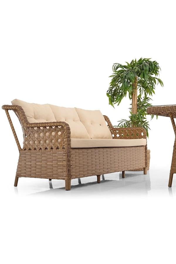 Evdemo Deniz Rattan Puflu Bahçe Balkon Takımı 3+1+1 Kahve