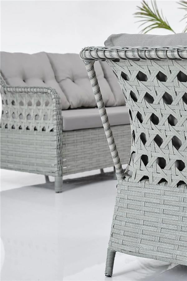 Evdemo Deniz Rattan Puflu Bahçe Balkon Takımı 3+1+1 Gri
