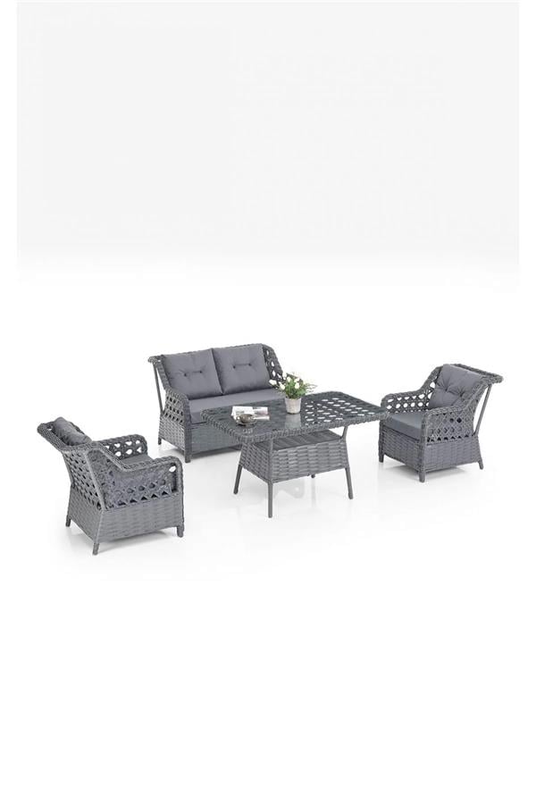 Evdemo Eren Rattan Bahçe Balkon Takımı 2+1+1 Antrasit
