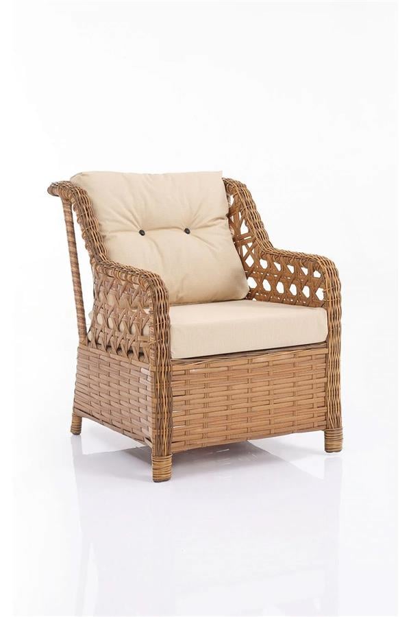 Evdemo Eren Rattan Puflu Bahçe Balkon Takımı 3+1+1 Kahve