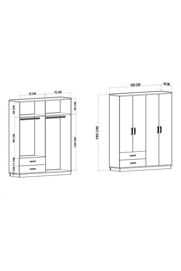 Evdemo Erna 4 Kapak 2 Çekmeceli Gardırop Atlantik Çam