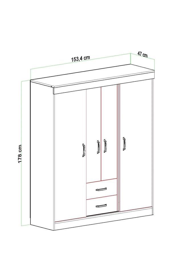 Evdemo Fulya 4 Kapak 2 Çekmece Gardırop