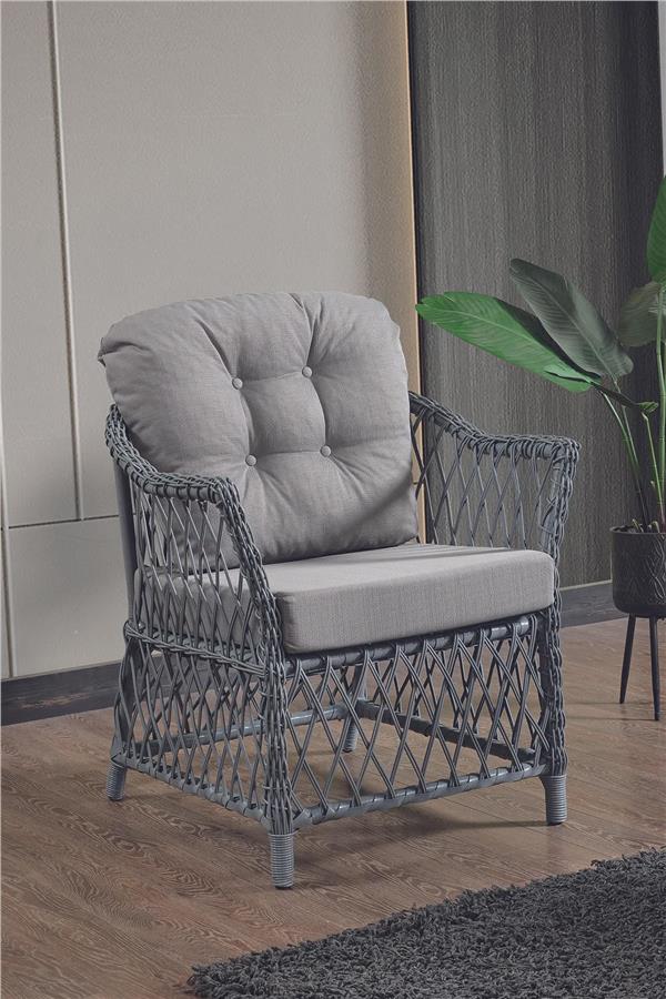 Evdemo Icon Rattan Bahçe Balkon Oturma Takımı 2+1+1+Camlı Masa Gri