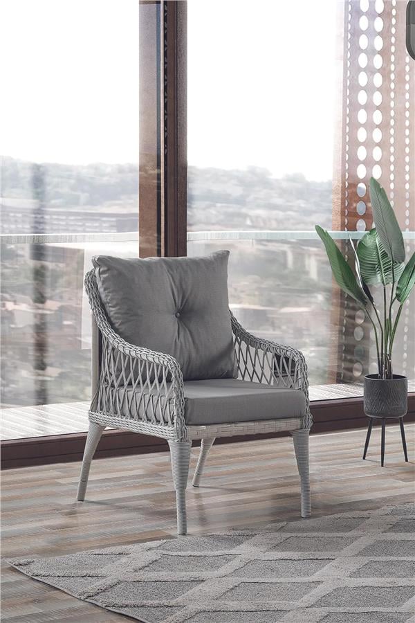 Evdemo Joy Rattan Puflu Bahçe Balkon Takımı 3+1+1+ Camlı Masa Kemik Rengi