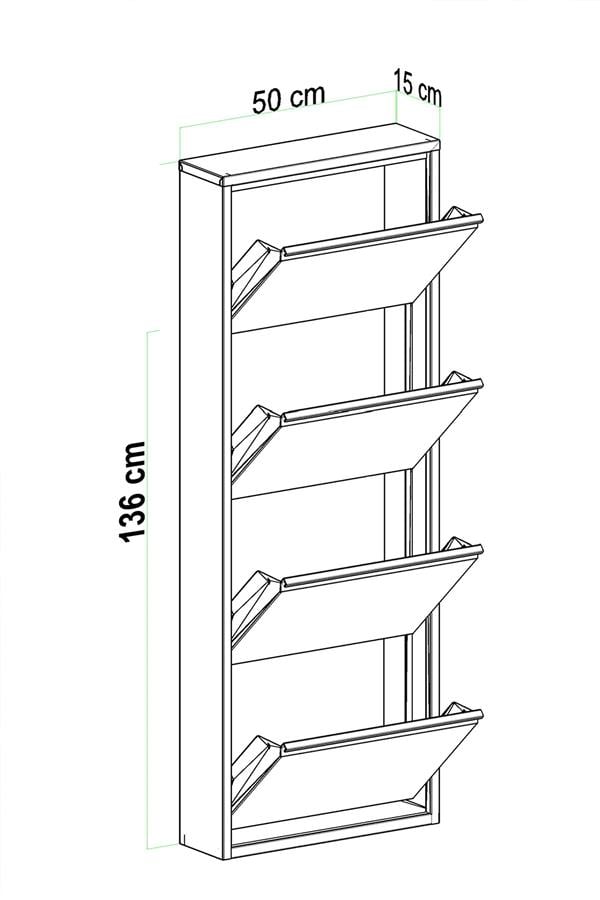 Evdemo Kilitli 4 Kapaklı Metal Ayakkabılık Antrasit