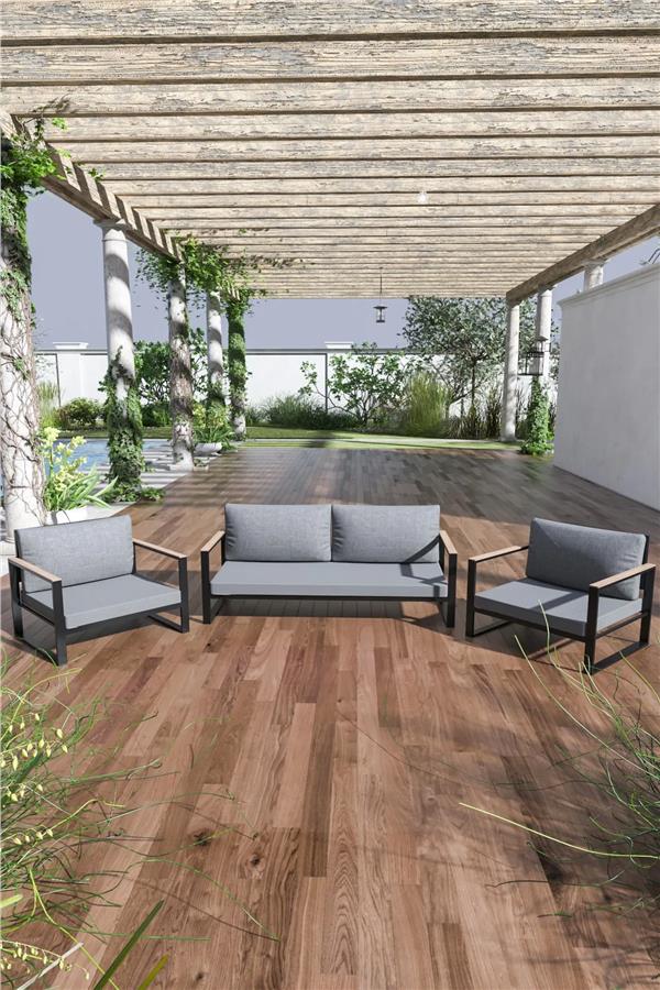 Evdemo Kobalt Bahçe Balkon Oturma Takımı Sehpalı 2+1+1 Gri