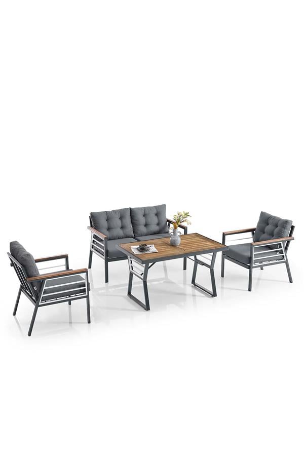 Evdemo Lara Metal Bahçe Balkon Takımı 2+1+1+Ahşap Masa Antrasit