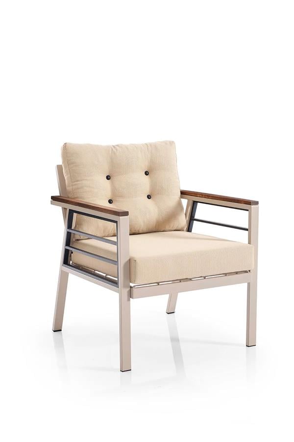 Evdemo Lara Metal Puflu Bahçe Balkon Takımı 3+1+1+Ahşap Masa Cappuccino