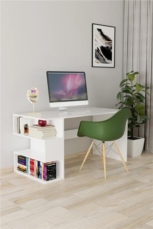 Evdemo Leo Kitaplıklı Çalışma Masası Beyaz