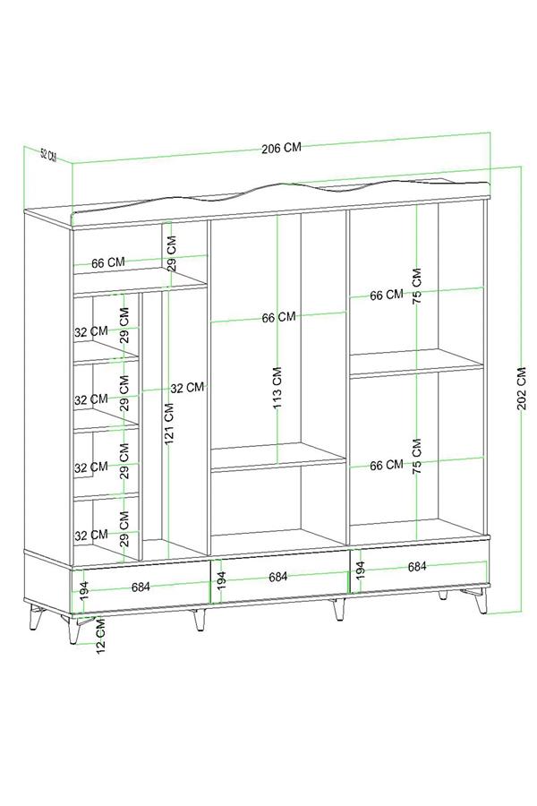 Evdemo Luna 6 Kapaklı 3 Çekmeceli Aynalı Gardırop Atlantik Çam