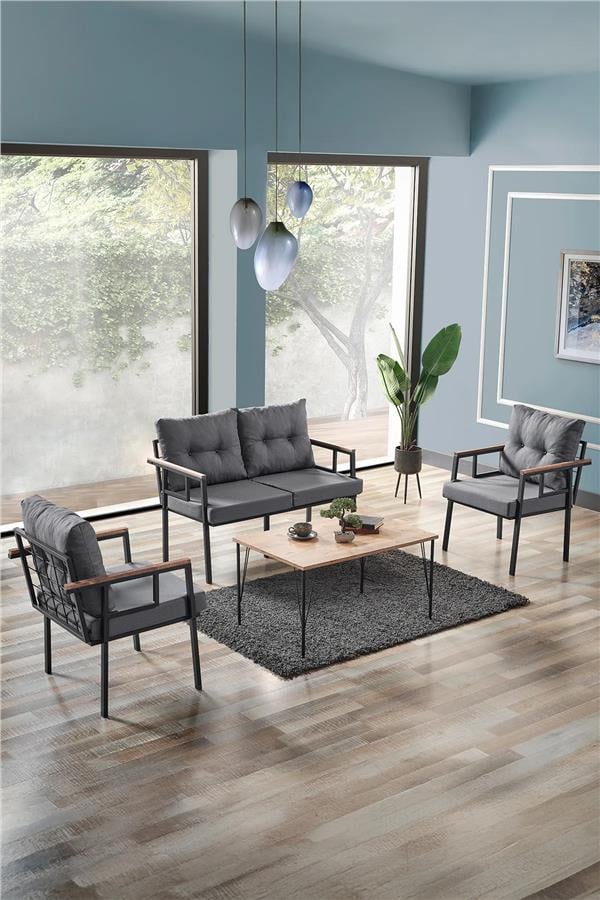Evdemo Saye Metal Bahçe Balkon Oturma Takımı 2+1+1+Orta Sehpa Antrasit