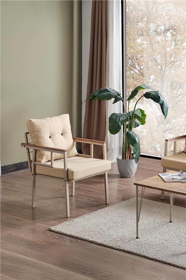 Evdemo Saye Metal Bahçe Balkon Oturma Takımı 2+1+1+Orta Sehpa Cappuccino