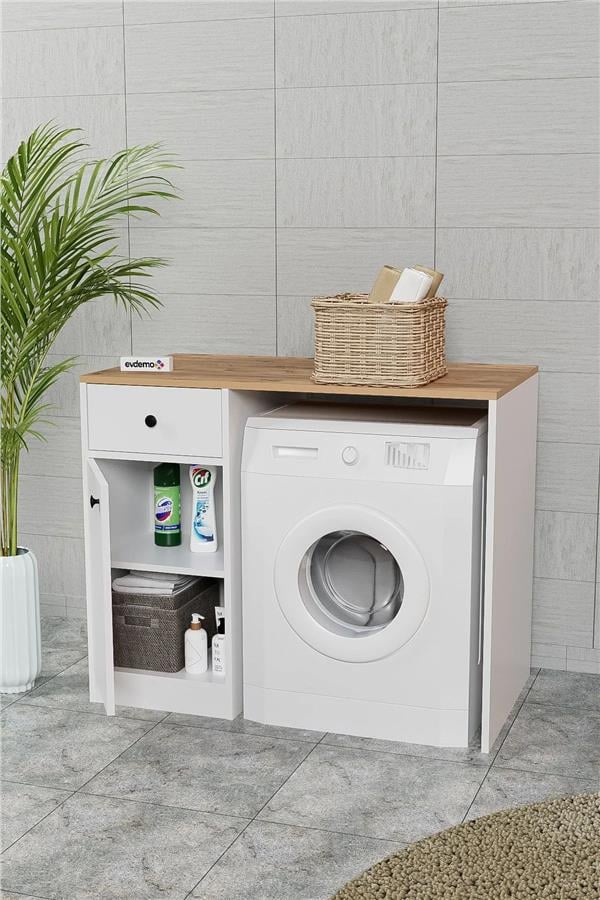 Evdemo Sena Çamaşır Makinesi Dolabı Atlantik Çam Beyaz