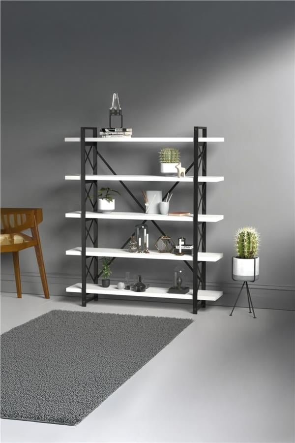 Evdemo Wood Metal Kitaplık Beyaz