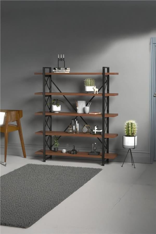 Evdemo Wood Metal Kitaplık Ceviz