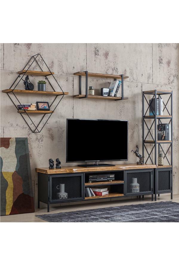 Eymense Iron Ladin Ahşap Tv Ünitesi Seti Ceviz
