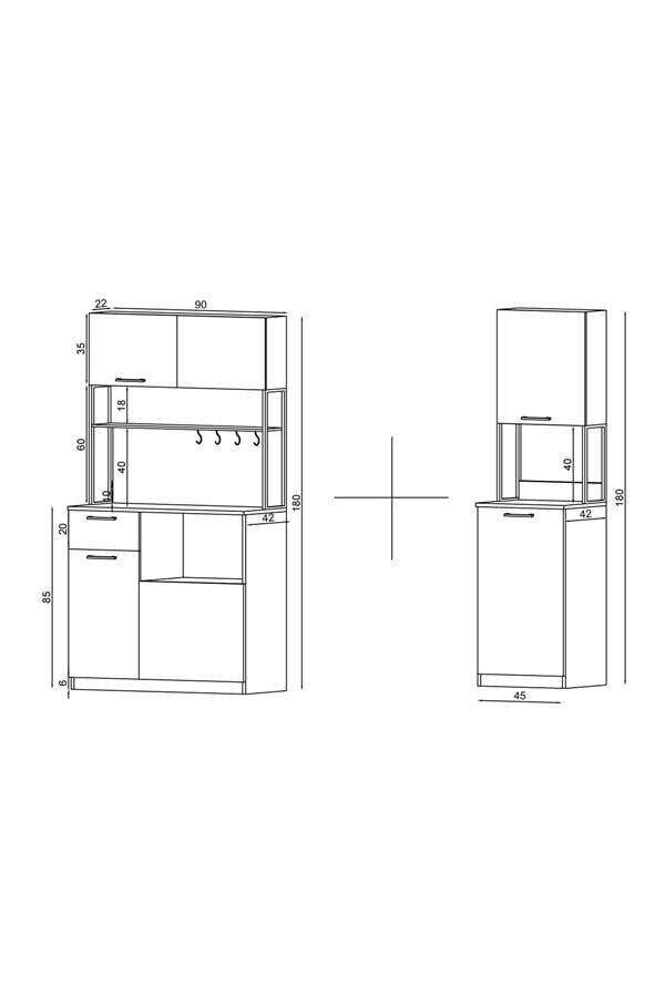Eymense Leny 2+1 Modüllü 3 Kapaklı Çok Amaçlı Kahve Köşesi Dolabı Aytaşı