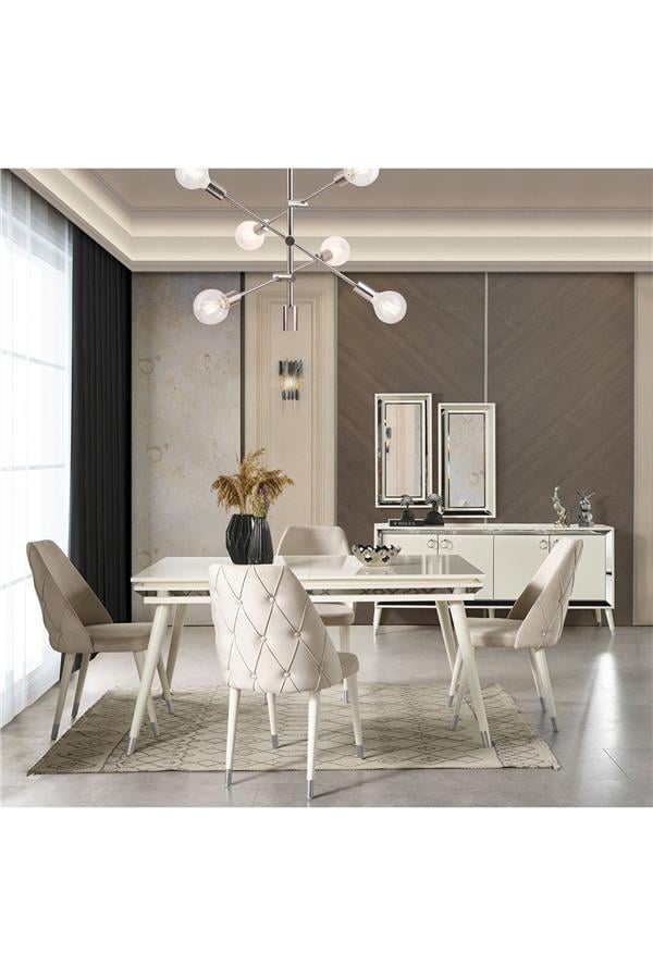 Eymense Lotus Yemek Odası Takımı Silver Beyaz Silver