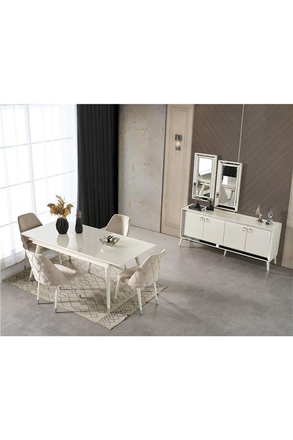Eymense Lotus Yemek Odası Takımı Silver Beyaz Silver