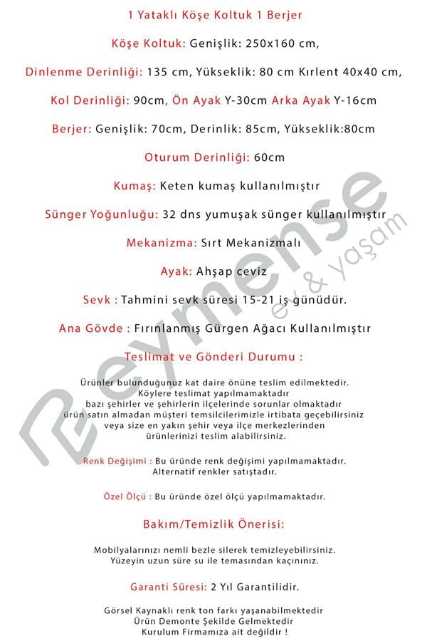 Eymense Mocha Sırt Mekanizmalı Köşe Koltuk Takımı + Berjer Krem
