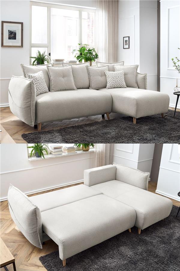 Eymense Puffy Sandıklı Köşe Koltuk Krem Sağ Köşe Krem