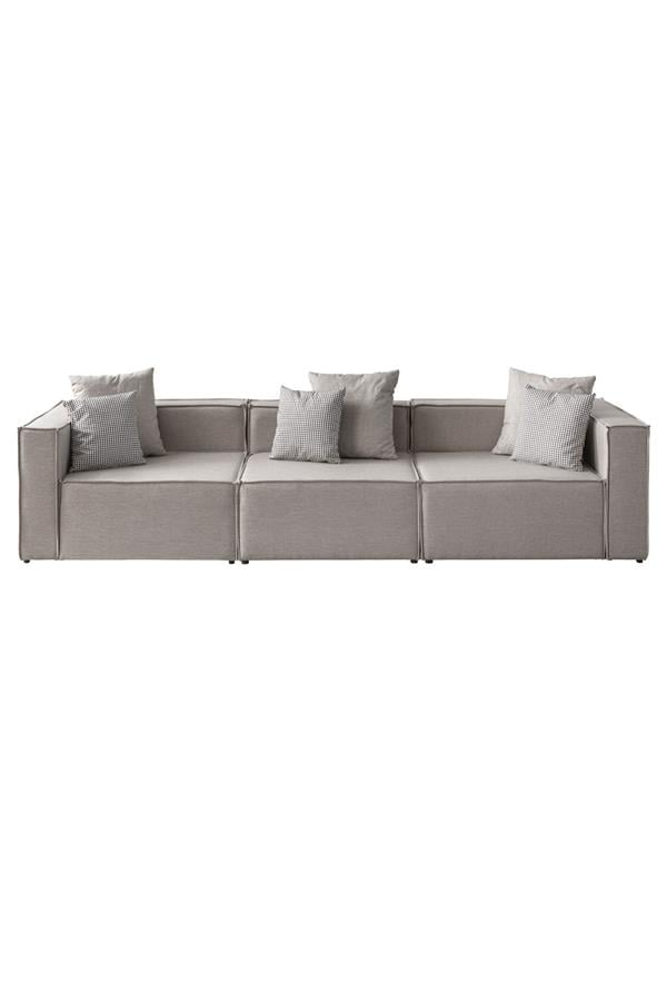 Eymense Soft Kitaplıklı 4 Modül Modüler Köşe Koltuk Takımı Keten Krem Krem