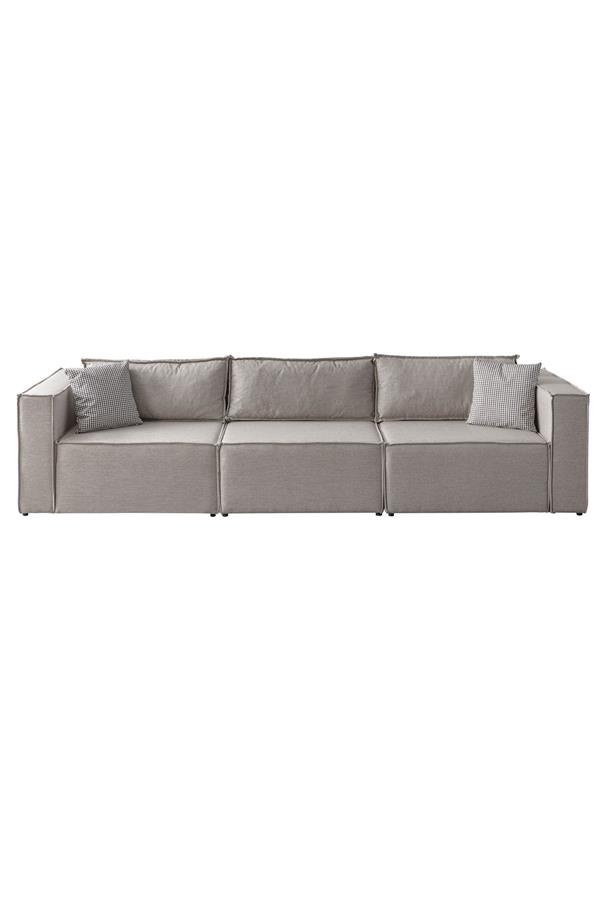 Eymense Soft Sırt Minderli Kitaplıklı 4 Modül Modüler Köşe Koltuk Takımı Keten Açık Gri