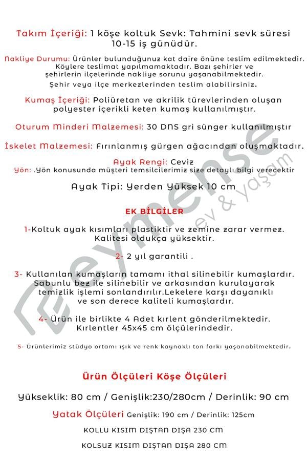Eymense West Köşe Koltuk Takımı Gri Keten Gri