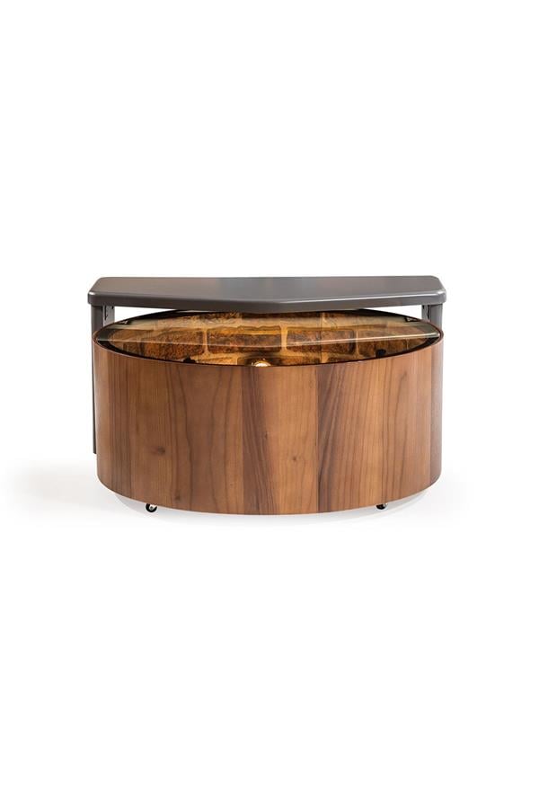 Eymense Woodwell 3D Boyutlu Sonsuz Puflu Modüllü İkili Orta Sehpa Ceviz