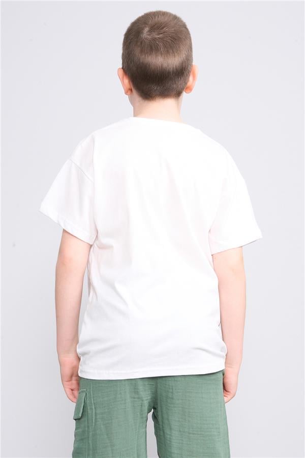 Fit Club 32358 Erkek Çocuk Bisiklet Yaka Openend Baskılı T-shirt 4-12 Yaş Ekru