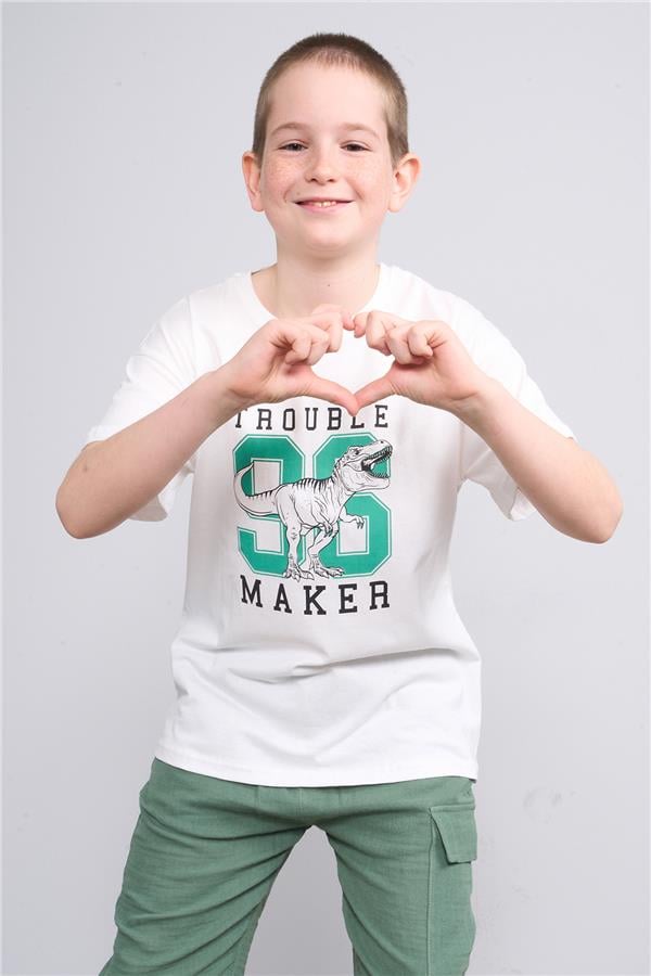 Fit Club 32358 Erkek Çocuk Bisiklet Yaka Openend Baskılı T-shirt 4-12 Yaş Ekru