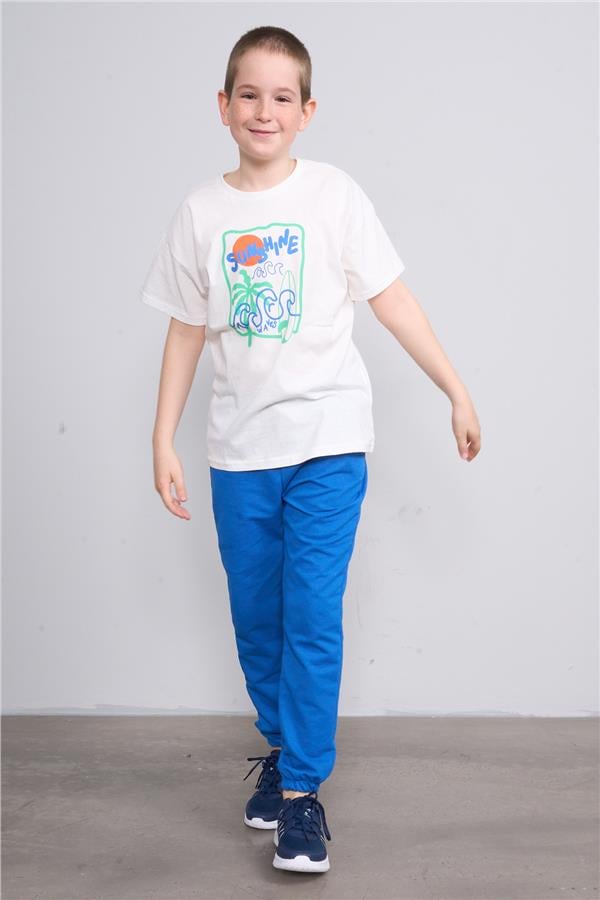 Fit Club 32371 Erkek Çocuk Bisiklet Yaka Openend Baskılı T-shirt 4-12 Yaş Ekru