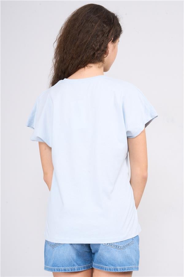 Fit Club 32380 Kız Çocuk Bisiklet Yaka Süprem Baskılı T-shirt 4-12 Yaş Buz Mavi