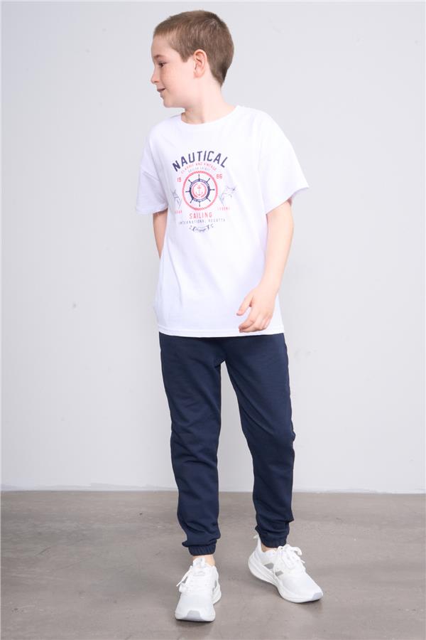 Fit Club 32532 Erkek Çocuk Bisiklet Yaka Openend Baskılı T-shirt 4-12 Yaş Beyaz