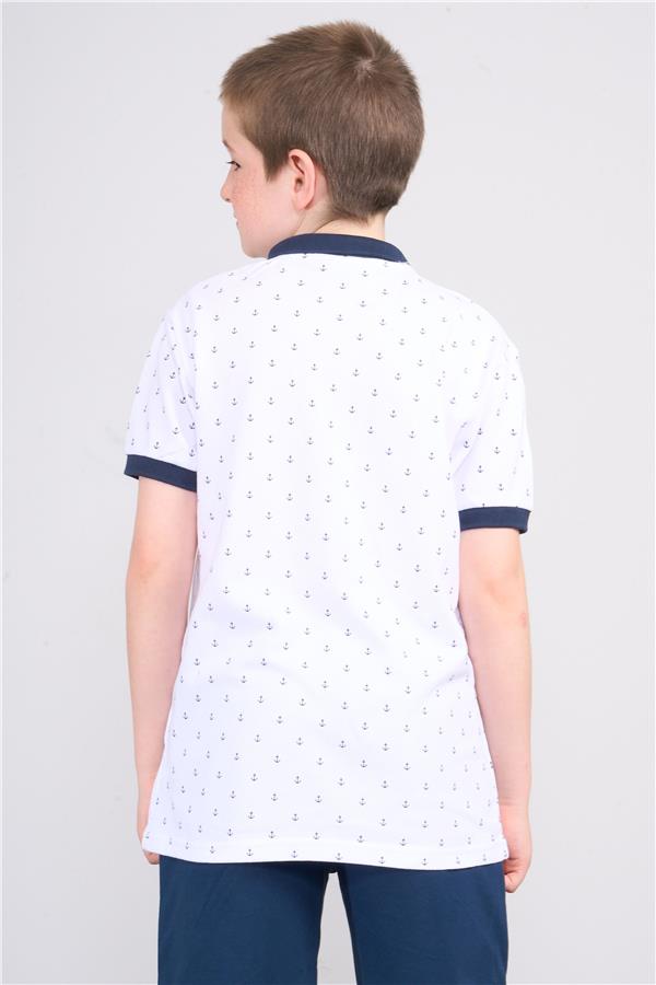 Fit Club 32534 Erkek Çocuk Polo Yaka Pike Metraj Baskılı T-shirt 4-12 Yaş Beyaz Üzeri Lacivert