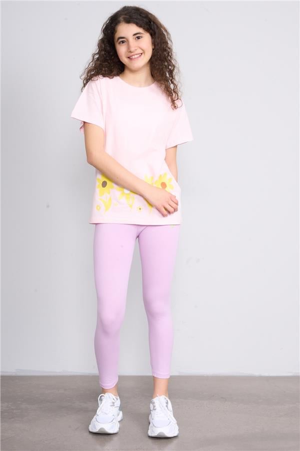 Fit Club 32553 Kız Çocuk Bisiklet Yaka Openend Baskılı T-shirt 4-12 Yaş Şerbet Pembe