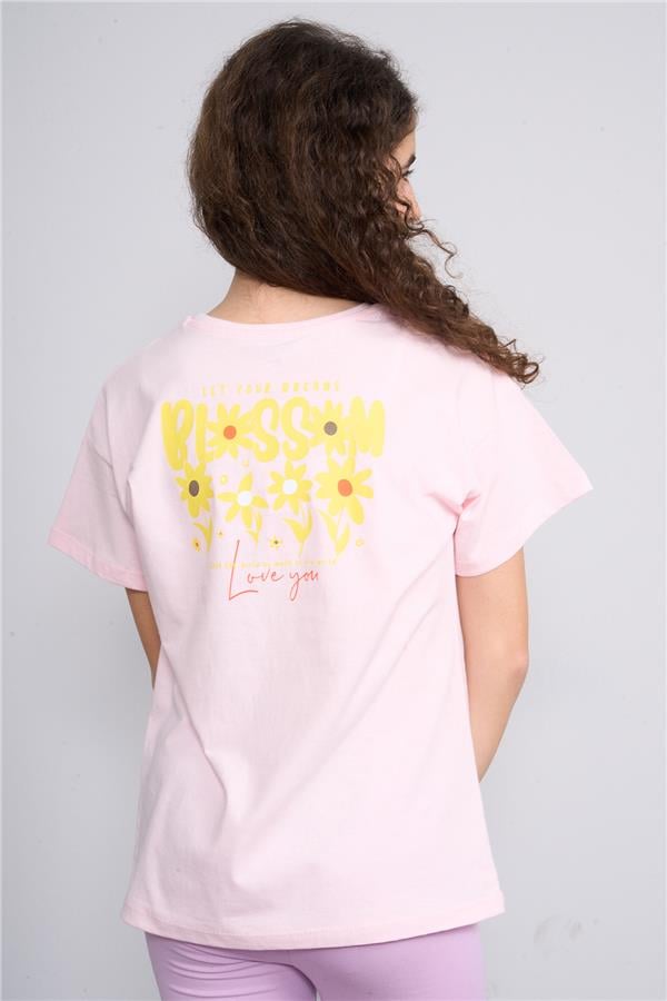 Fit Club 32553 Kız Çocuk Bisiklet Yaka Openend Baskılı T-shirt 4-12 Yaş Şerbet Pembe