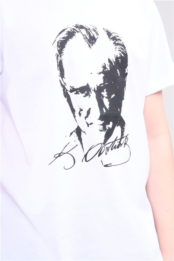 Fit Club 82451 Unisex Çocuk Bisiklet Yaka Atatürk Baskılı Süprem T-shirt 4-16 Yaş Beyaz