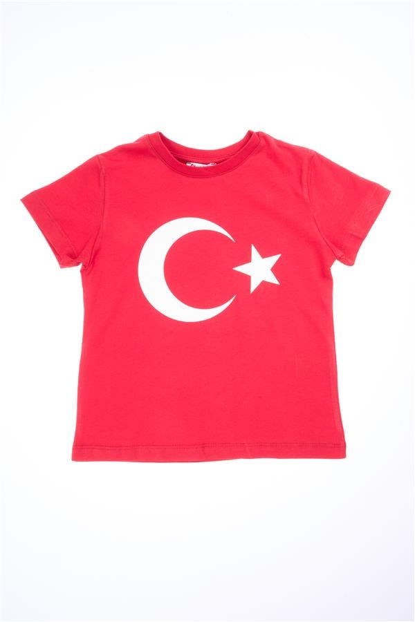 Fit Club 82452 Unisex Çocuk Bisiklet Yaka Bayrak Baskılı Süprem T-shirt 4-16 Yaş Kırmızı