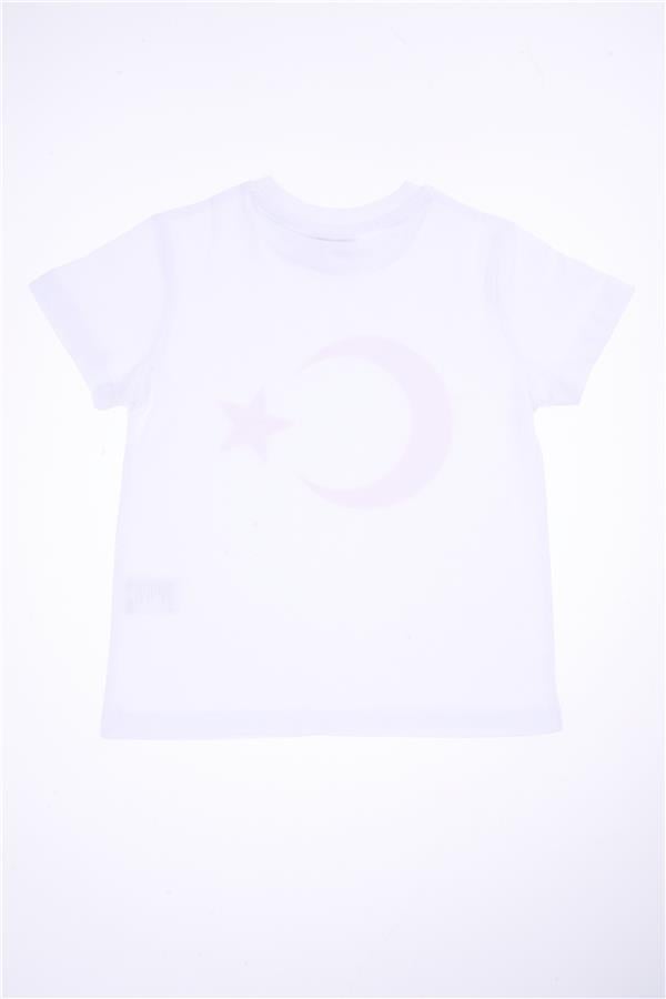 Fit Club 82452 Unisex Çocuk Bisiklet Yaka Bayrak Baskılı Süprem T-shirt 4-16 Yaş Beyaz