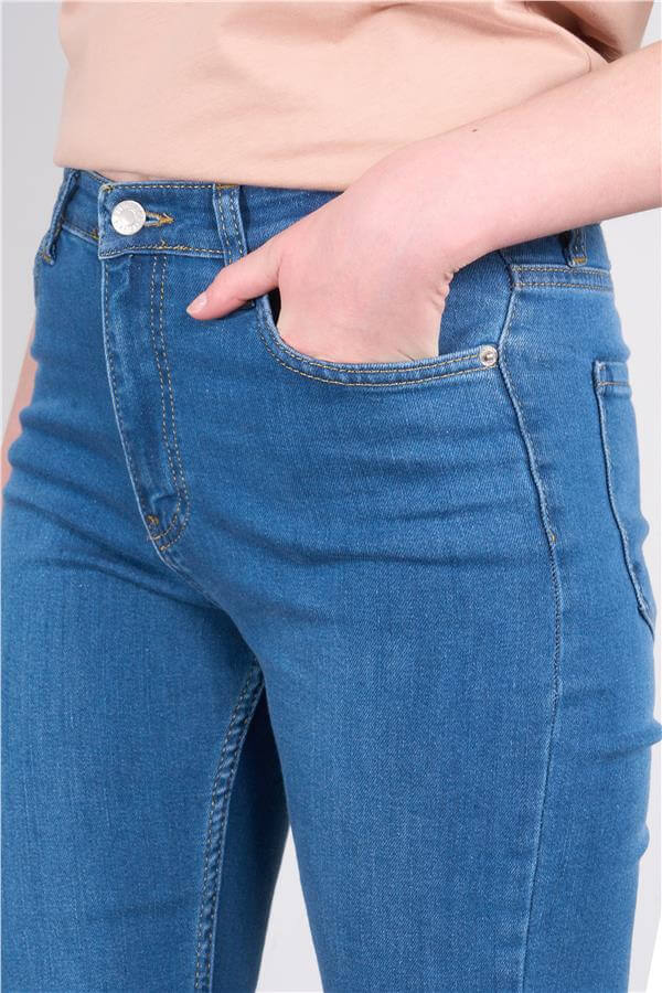 Fithit 7811 Bayan Jean İspanyol Paça Pantolon Orta Mavi