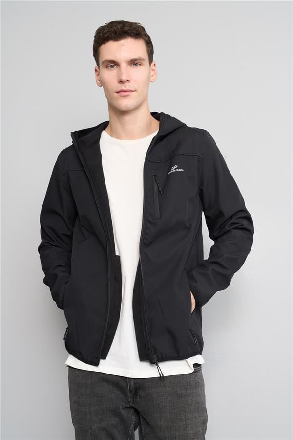 Halifaks 95021 Kapşonlu Soft Shell Arka Raf B11 2 Siyah Erkek Mont