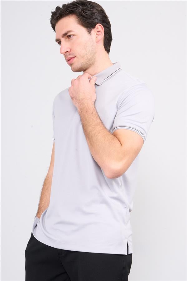 Halifaks A.Gri Erkek 12698 Düğmeli Eli Kuşaklı Polo Kısa Kol Etek Reçme T-Shirt