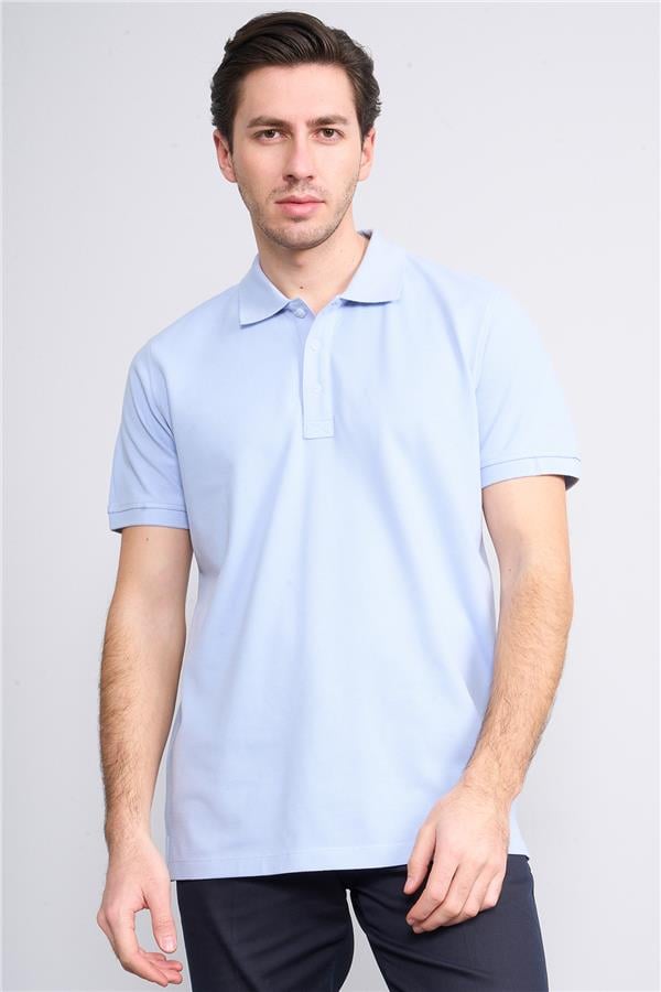 Halifaks A.Mavi Erkek 12696 Düğmeli Eli Polo Yaka Kısa Kol Etek Reçme T-Shirt