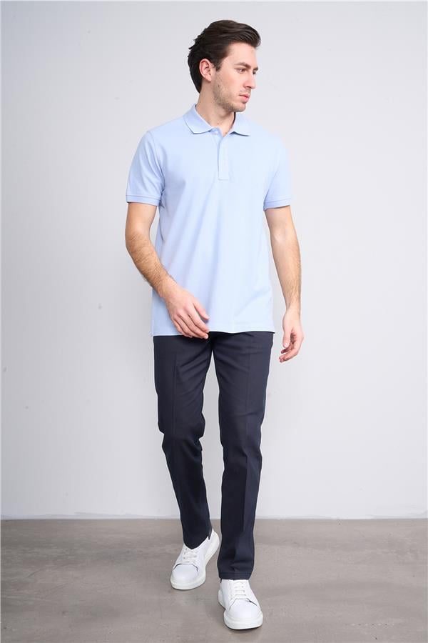 Halifaks A.Mavi Erkek 12696 Düğmeli Eli Polo Yaka Kısa Kol Etek Reçme T-Shirt