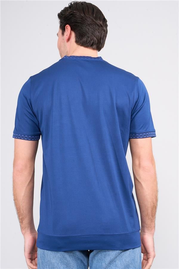 Halifaks A.Lacivert Erkek 12651 Trikolu Bısıklet Yaka Kısa Kol Etek Ribana Interlok T-Shirt